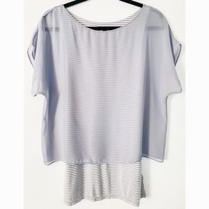 Express Gray & White Sheer Top